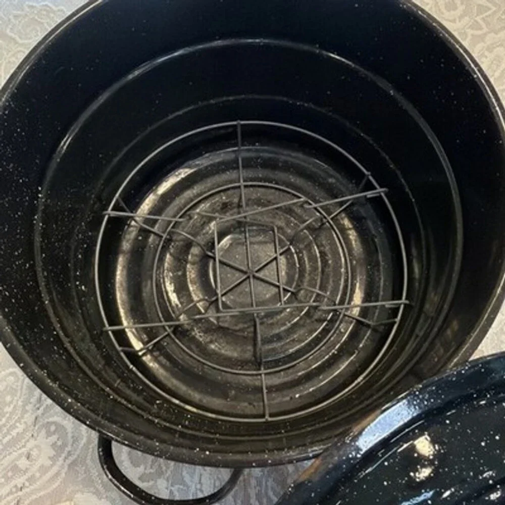Granite Ware 21.5qt Speckled Black Enamel Water Bath Canning Pot w/Lid, Jar Rack